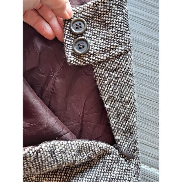 Y2K J.Crew Tweed Wool Blend Mini Skirt Size 6 Brown White Back Button Academia - Picture 8 of 8